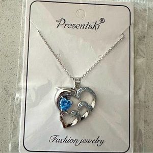 Dolphin Heart Blue Gem Necklace